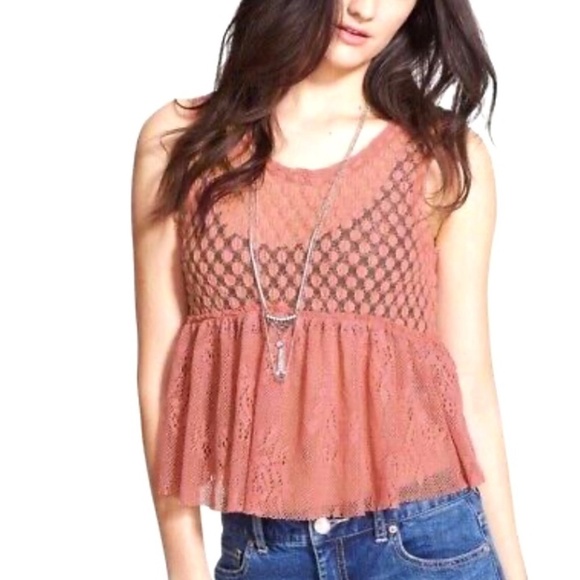 Free People Dusty Pink Lace Sheer Park Slope Babydoll Tank Top Size Small - Picture 1 of 9
